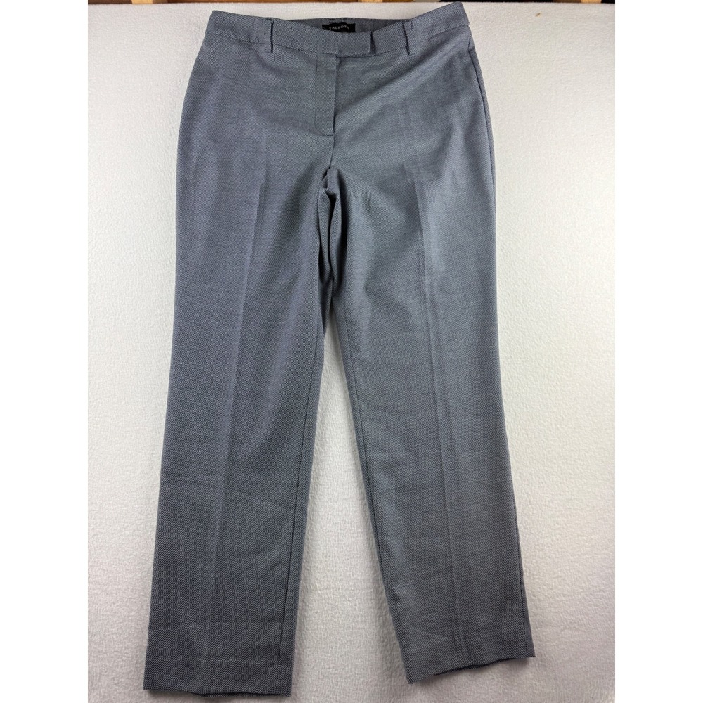 Talbots Womens 14 High-Waist Straight Pant Navy White Micro Dot Stretch Trousers